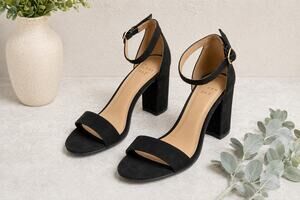 A New Day Michaela Black Block Heel Ankle Strap Sandals Size 7 Open Toe